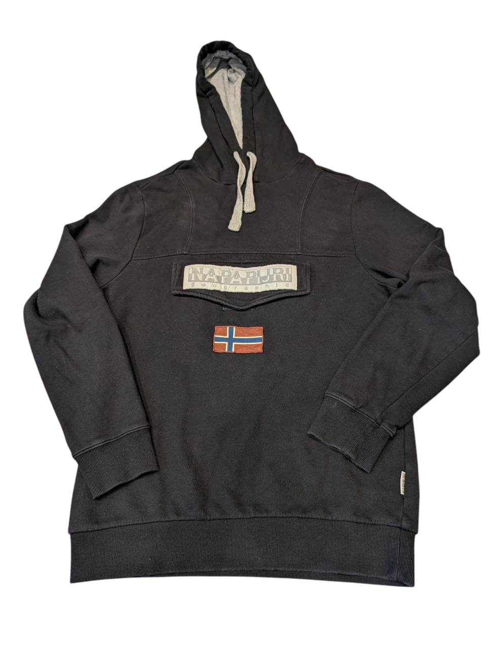 Men's Napapijri Front Pocket Hoodie Jumper Black Size Medium