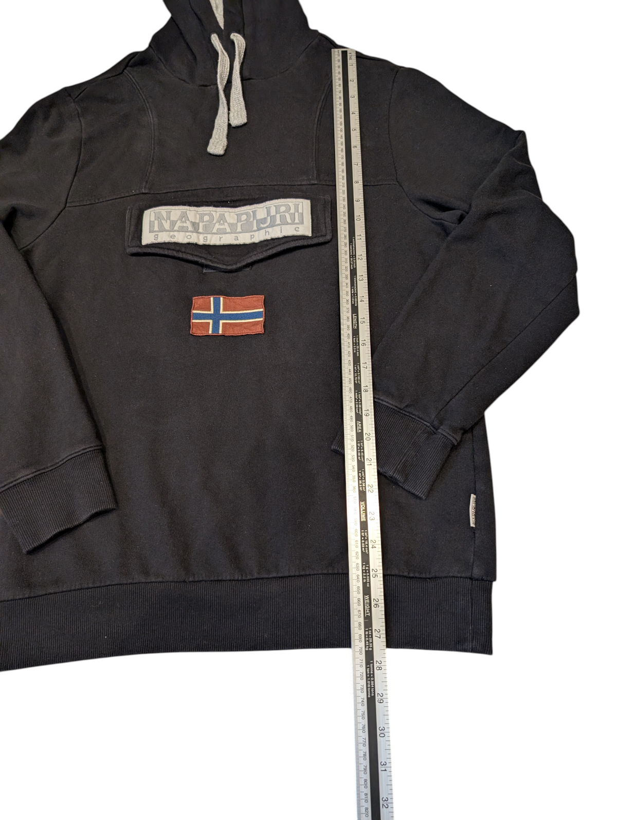 Men's Napapijri Front Pocket Hoodie Jumper Black Size Medium
