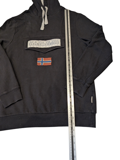 Men's Napapijri Front Pocket Hoodie Jumper Black Size Medium