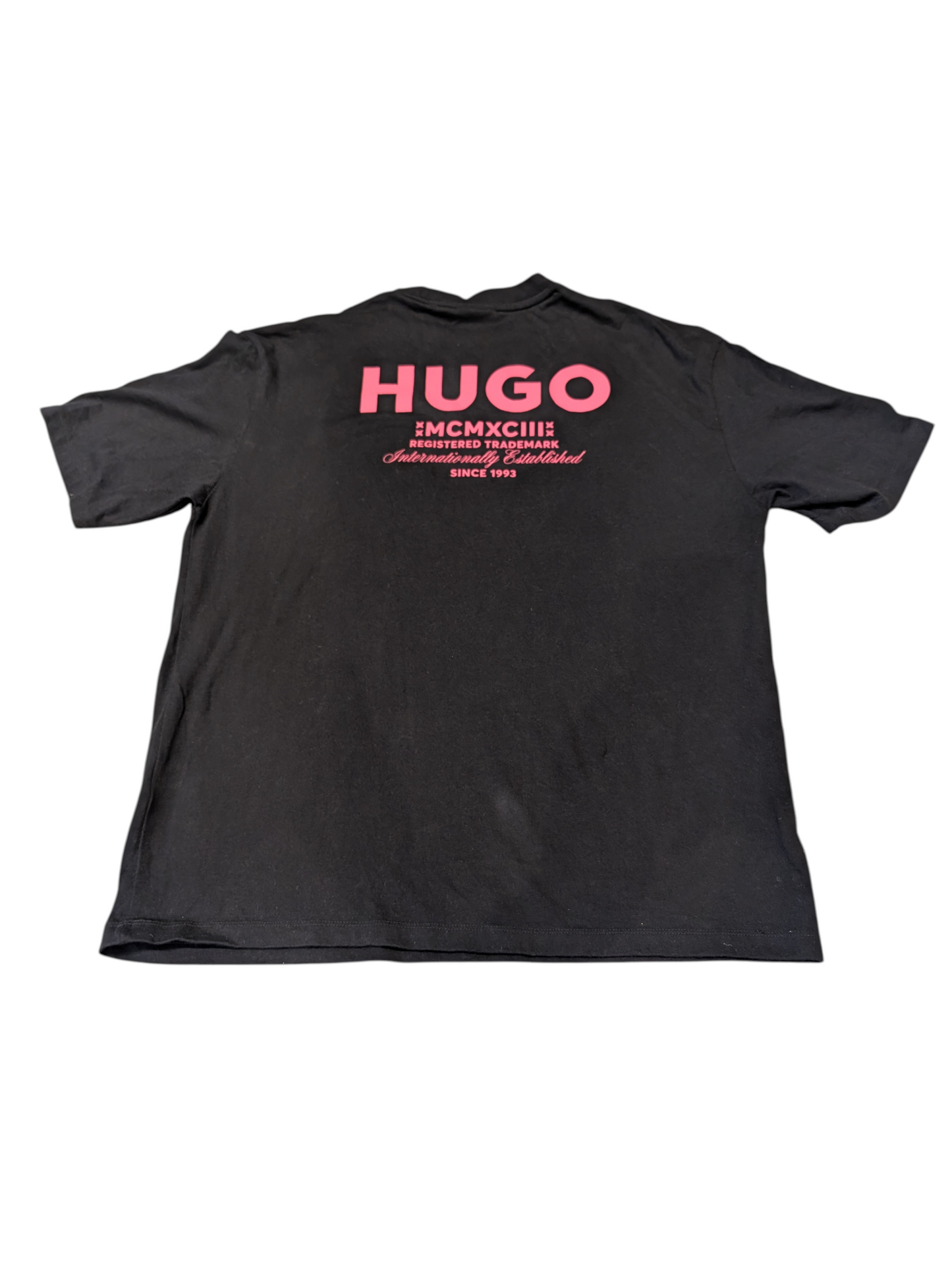 Men's Hugo Boss Creative Oversized T Shirt Pink Detailing Black Size Medium