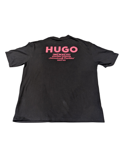 Men's Hugo Boss Creative Oversized T Shirt Pink Detailing Black Size Medium