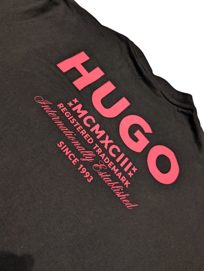 Men's Hugo Boss Creative Oversized T Shirt Pink Detailing Black Size Medium