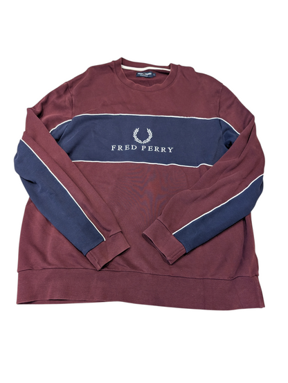Fred Perry Panel Piped Sweatshirt Jumper Burgundy Navy Mens Size Large