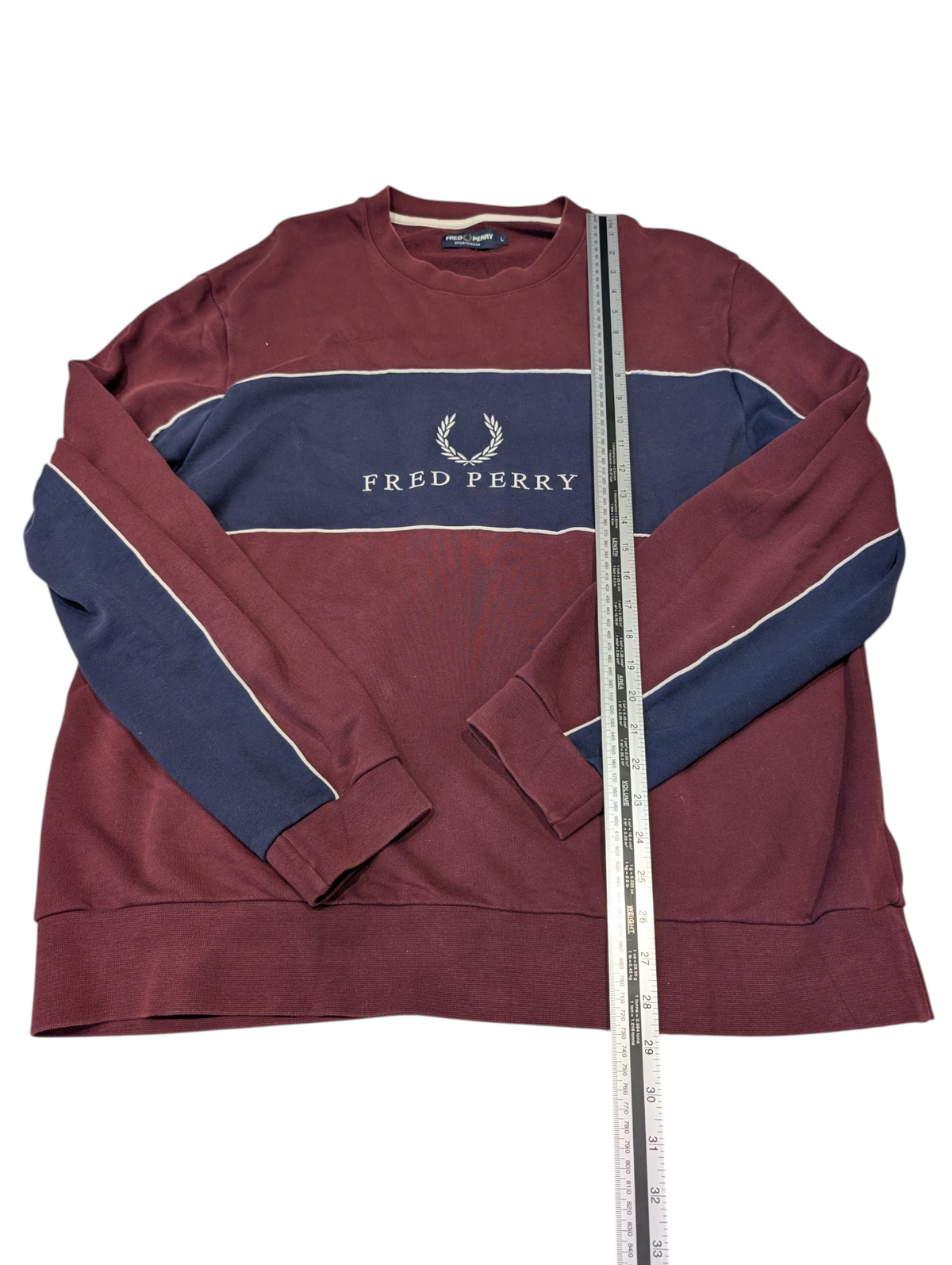 Fred Perry Panel Piped Sweatshirt Jumper Burgundy Navy Mens Size Large