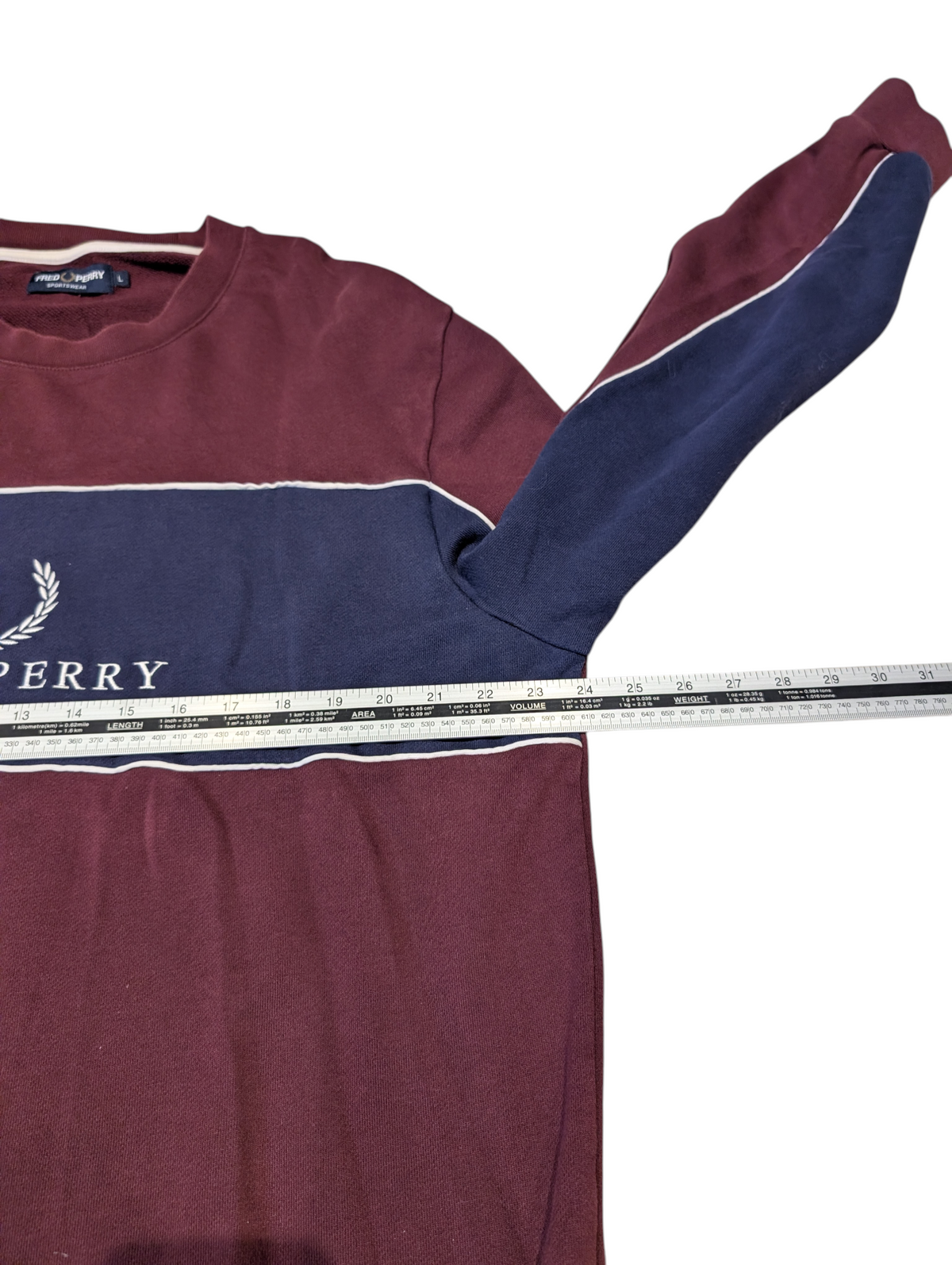 Fred Perry Panel Piped Sweatshirt Jumper Burgundy Navy Mens Size Large