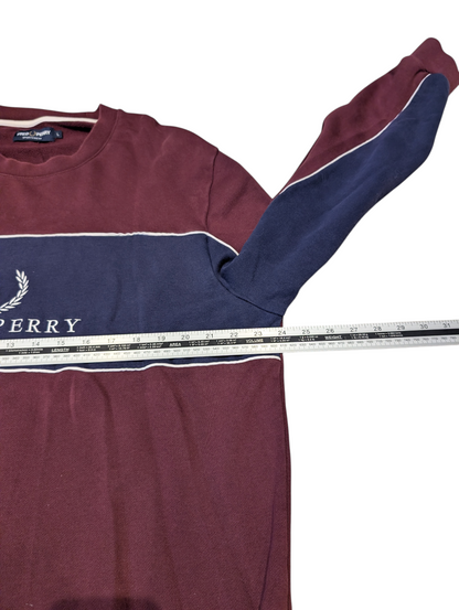Fred Perry Panel Piped Sweatshirt Jumper Burgundy Navy Mens Size Large