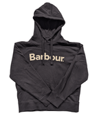 Barbour Men's Logo Black Hoodie Jumper Size Medium - REWEAR CLUB