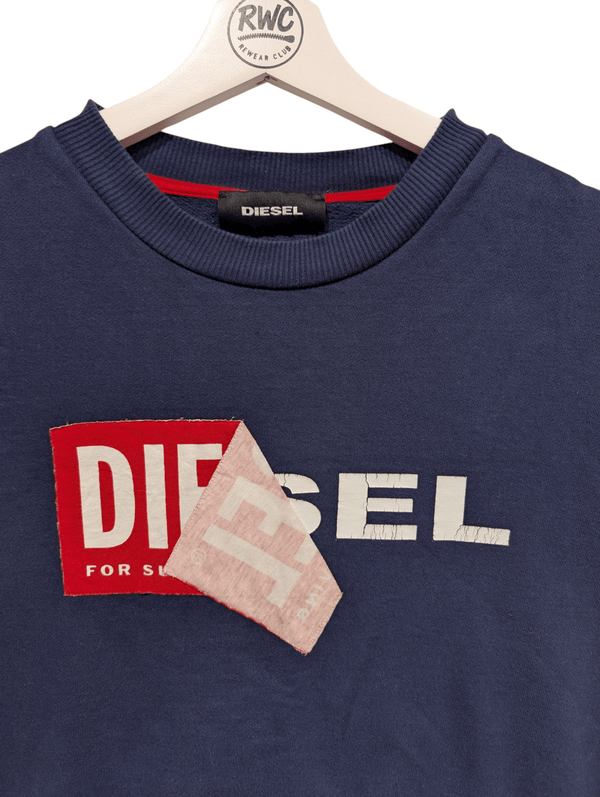 Diesel Men's Printed Logo Sweatshirt Navy Size Medium