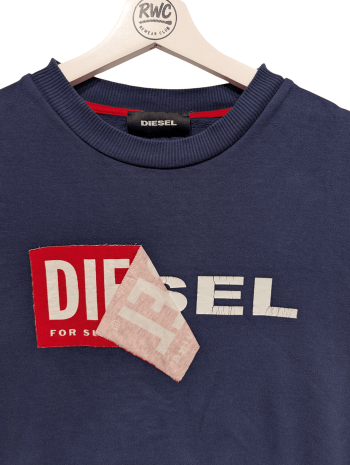 Diesel Men's Printed Logo Sweatshirt Navy Size Medium