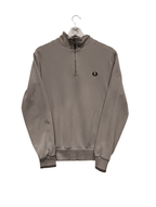 Fred Perry Grey Quarter Zip Sweatshirt Mens Jumper Embroidered Logo Size Small - REWEAR CLUB