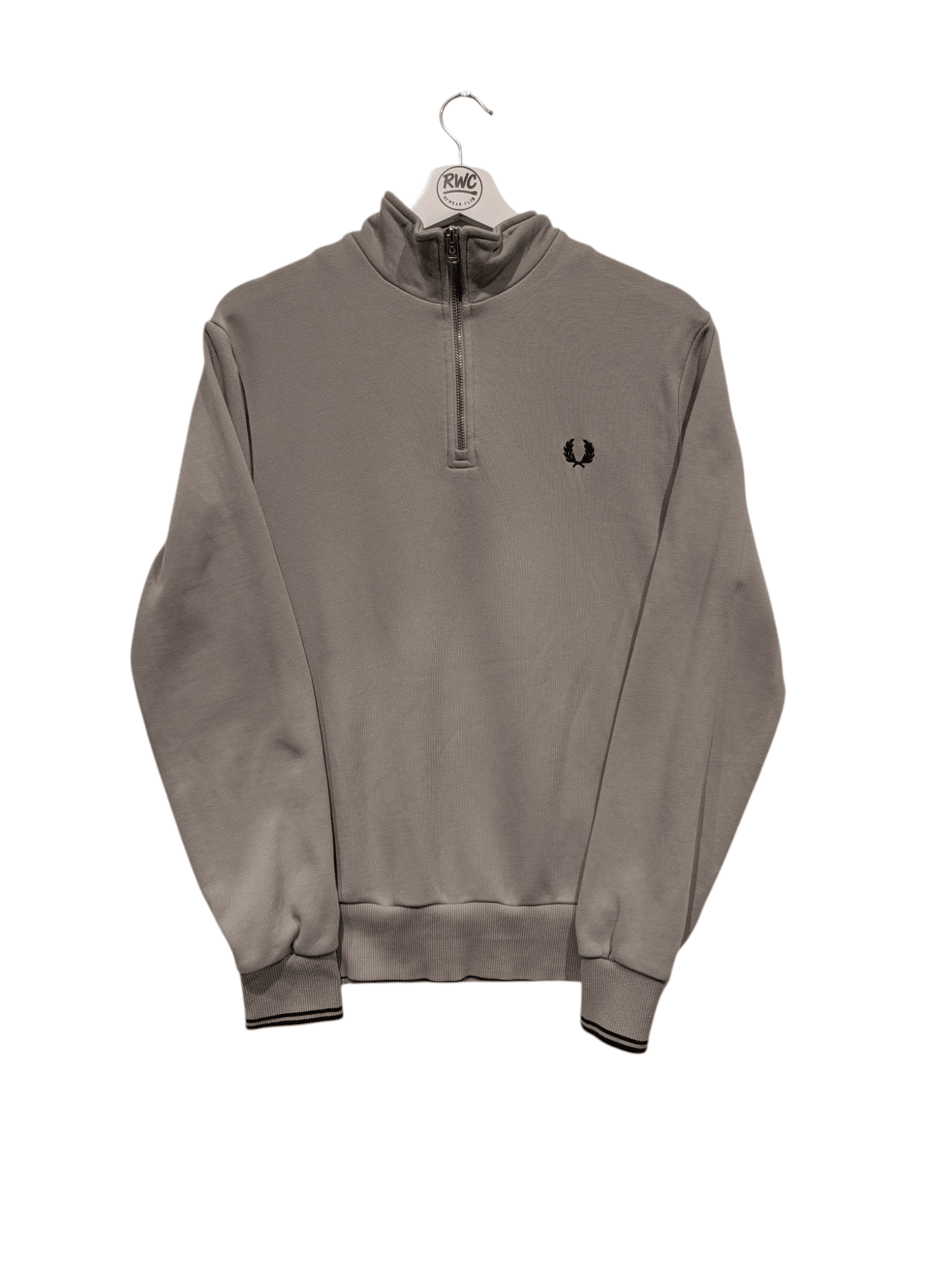 Fred Perry Grey Quarter Zip Sweatshirt Mens Jumper Embroidered Logo Size Small - REWEAR CLUB