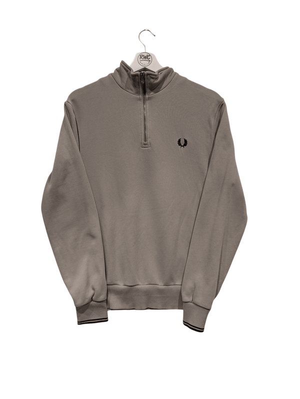 Fred Perry Grey Quarter Zip Sweatshirt Mens Jumper Embroidered Logo Size Small