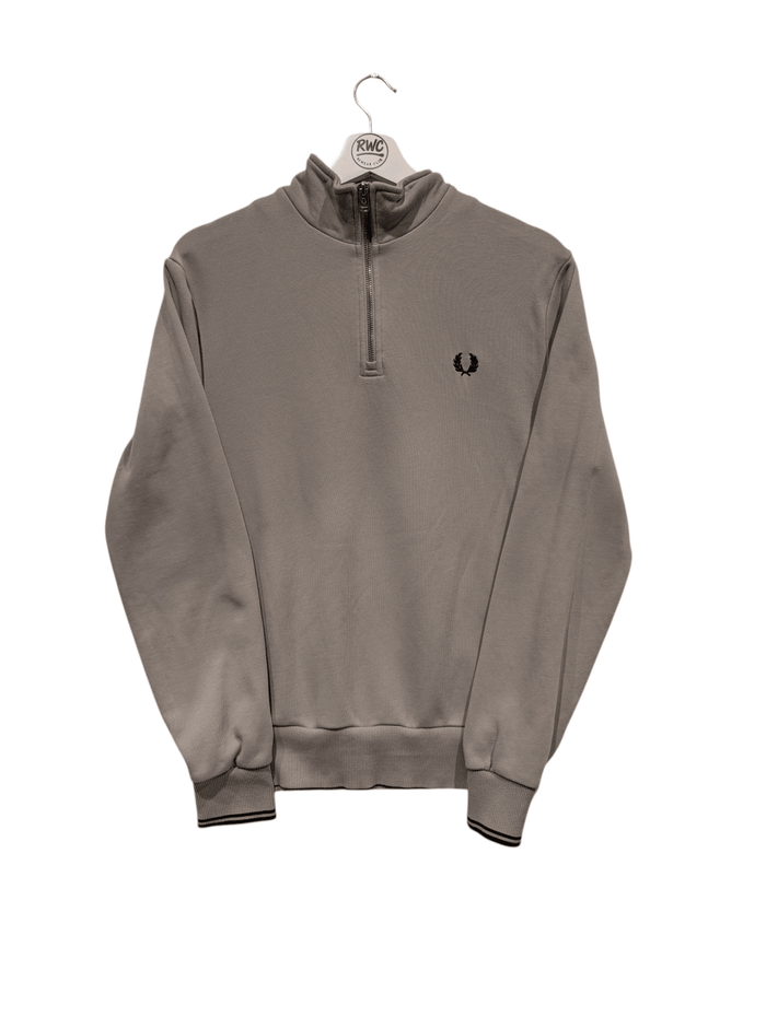 Fred Perry Grey Quarter Zip Sweatshirt Mens Jumper Embroidered Logo Size Small