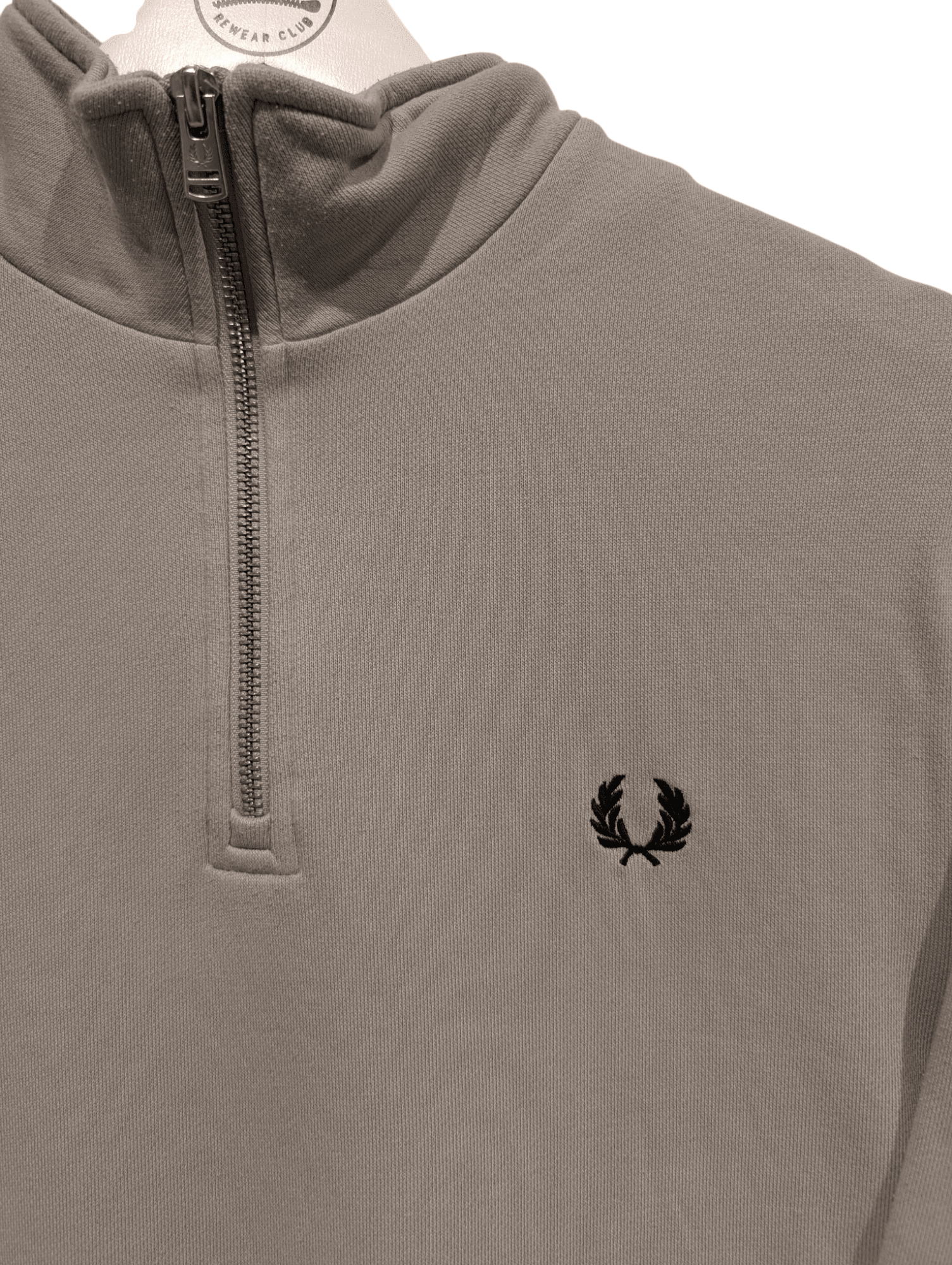 Fred Perry Grey Quarter Zip Sweatshirt Mens Jumper Embroidered Logo Size Small - REWEAR CLUB