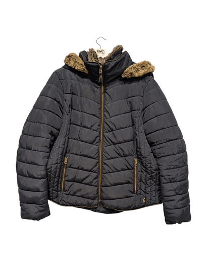 Joules Navy Puffer Jacket Womens Quilted Coat Faux Hood Winter - REWEAR CLUB