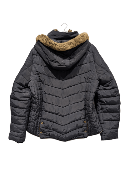 Joules Navy Puffer Jacket Womens Quilted Coat Faux Hood Winter - REWEAR CLUB