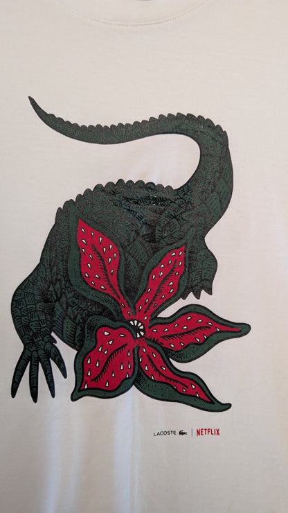 Lacoste X Netflix Men's Stranger Things Graphic T-shirt White Size Large - REWEAR CLUB