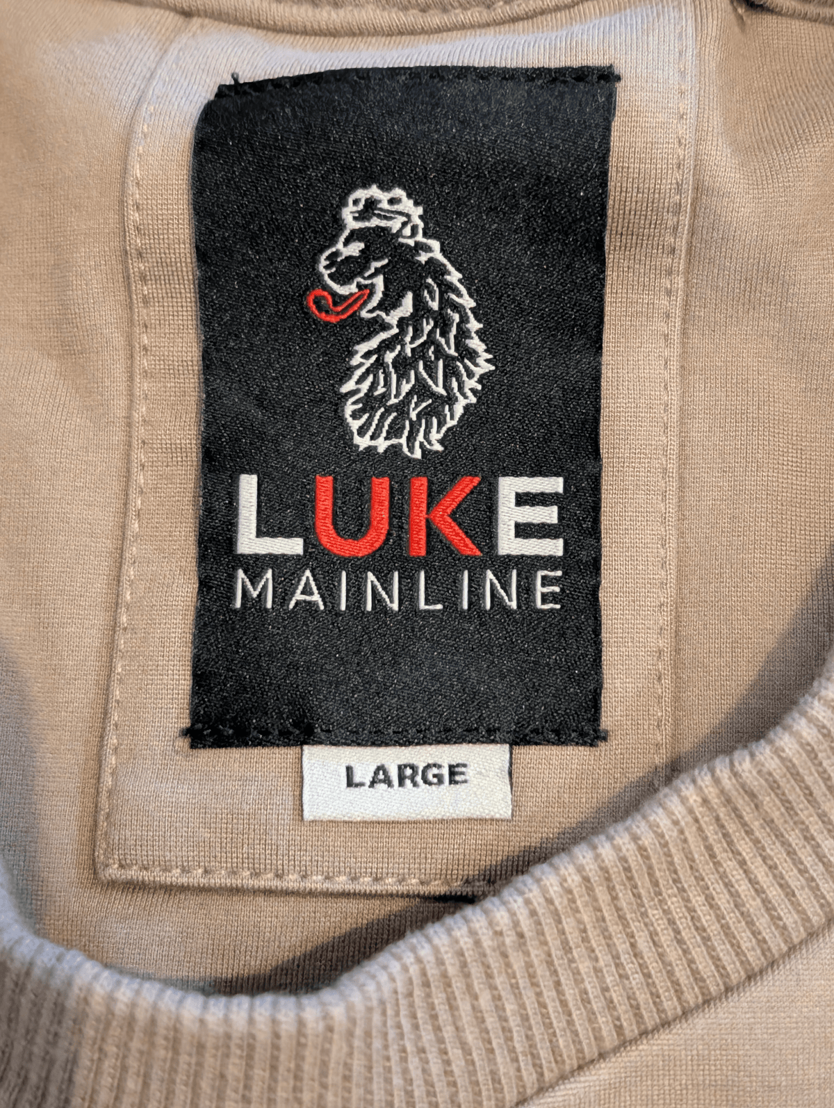 Luke Beige Jumper with Arm Patch - Mens L - REWEAR CLUB