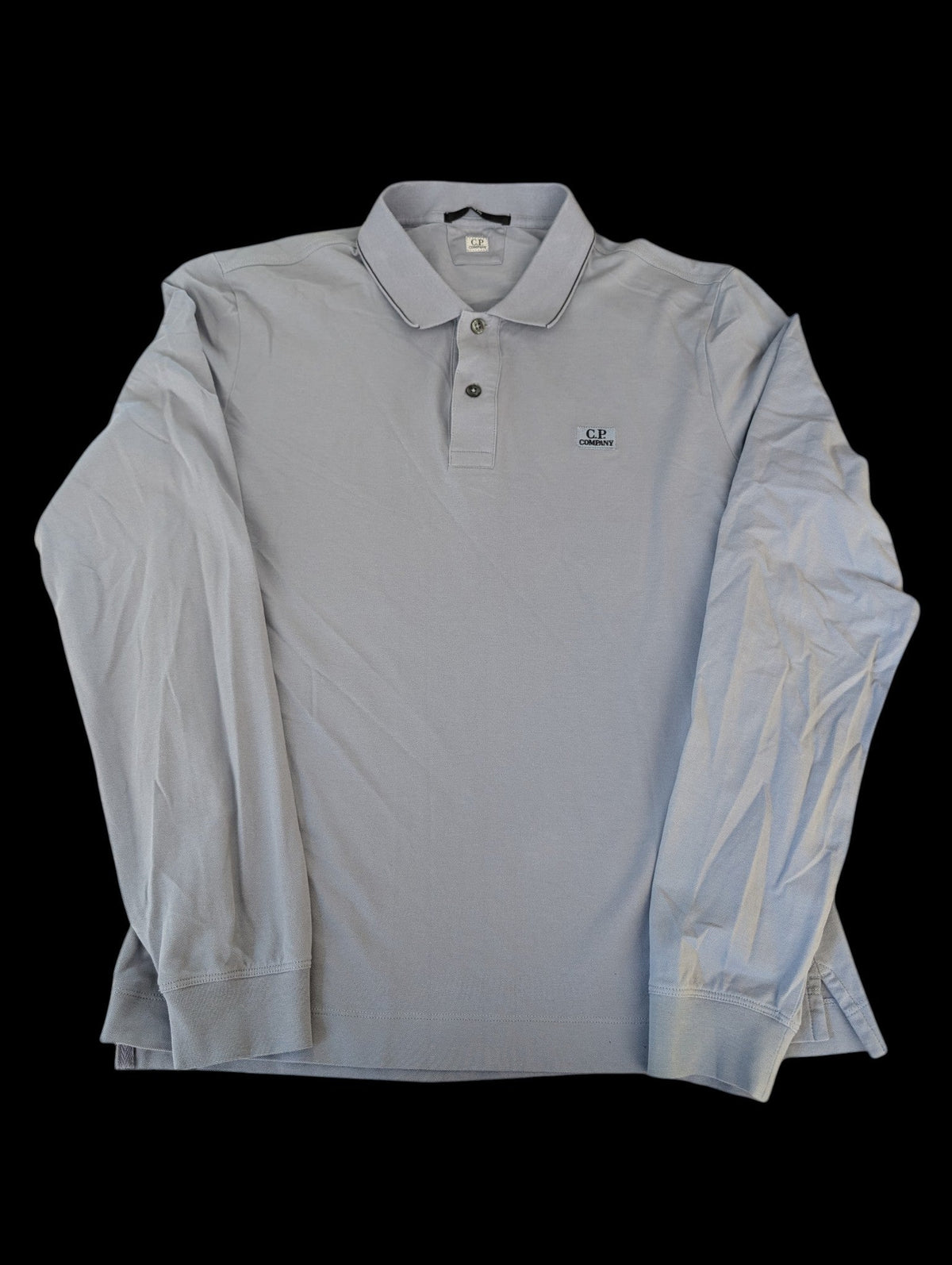 Men's C.P Company Baby Blue Long Sleeve Polo Shirt Size Large - REWEAR CLUB