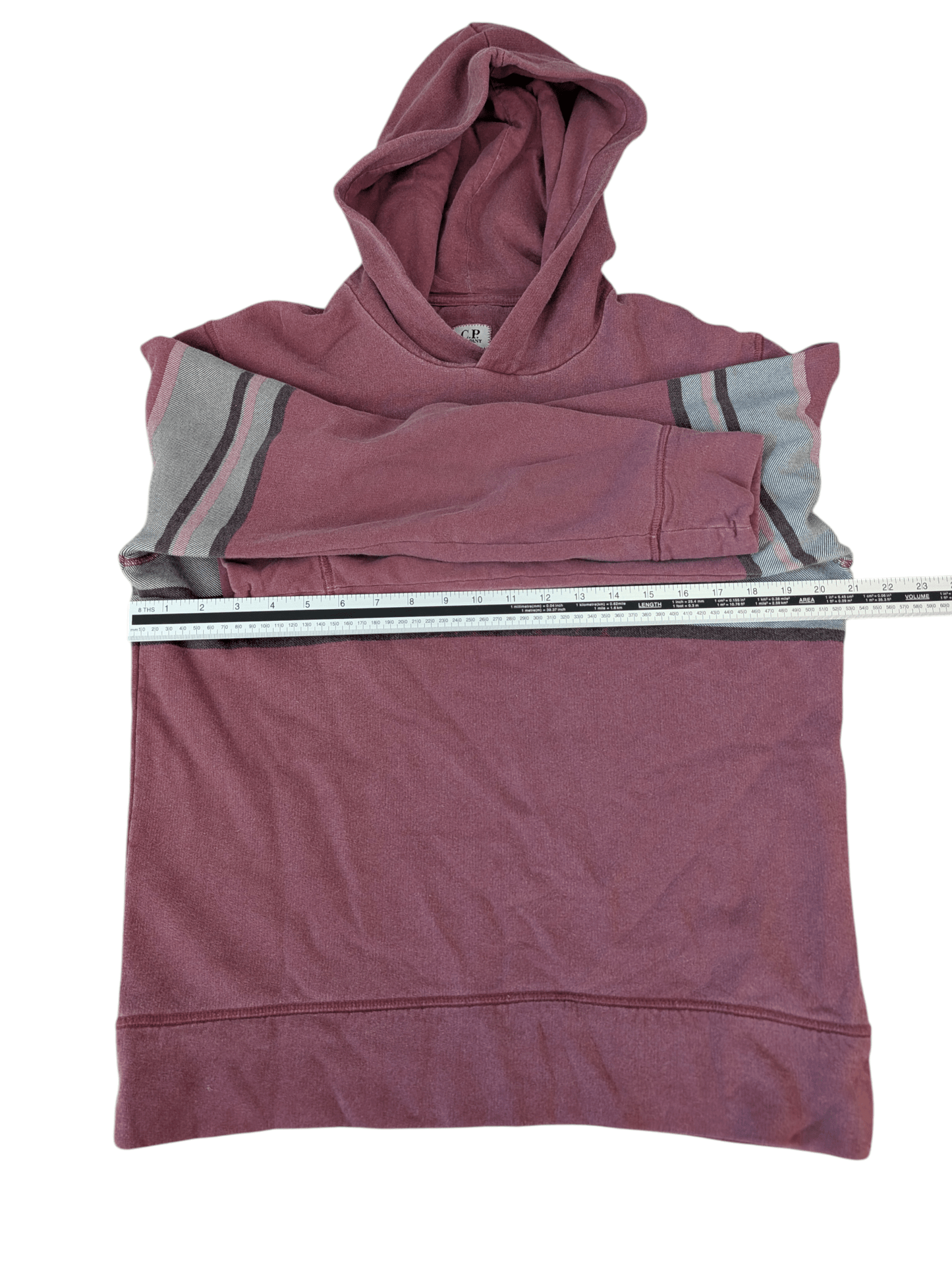 Men's C.P Company Burgundy Cotton Spellout Stripe Hoodie - REWEAR CLUB