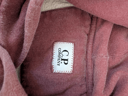 Men's C.P Company Burgundy Cotton Spellout Stripe Hoodie - REWEAR CLUB
