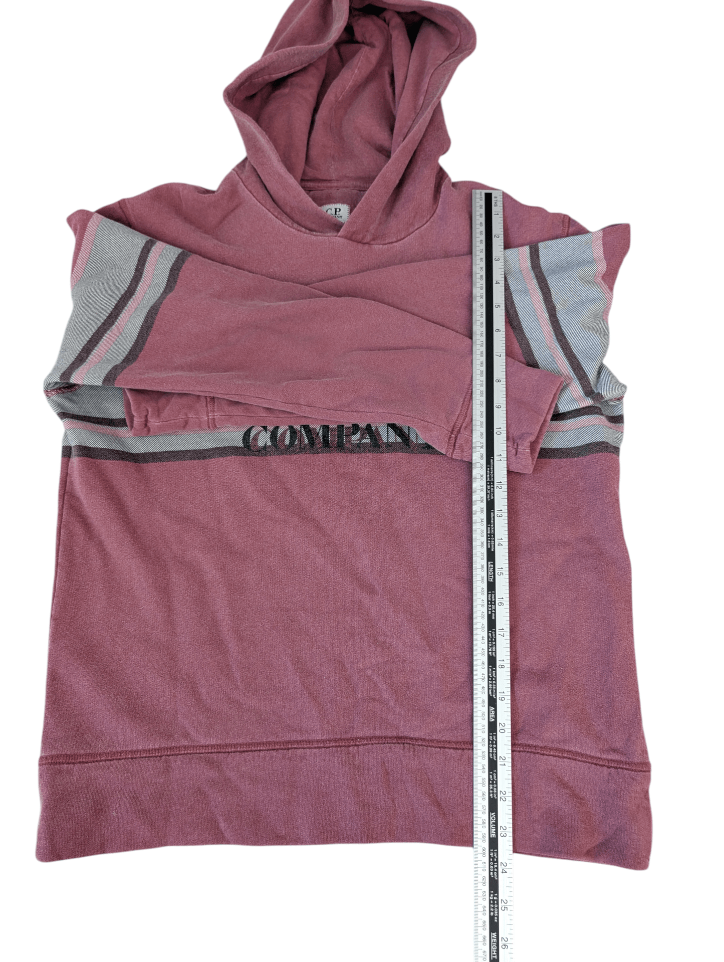 Men's C.P Company Burgundy Cotton Spellout Stripe Hoodie - REWEAR CLUB