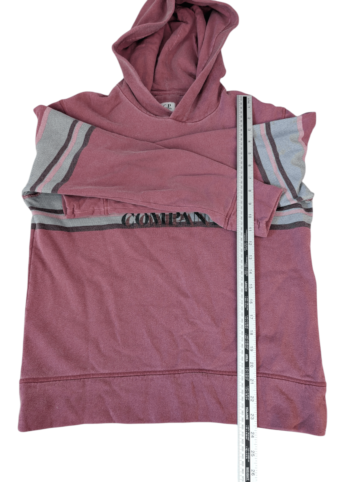 Men's C.P Company Burgundy Cotton Spellout Stripe Hoodie - REWEAR CLUB