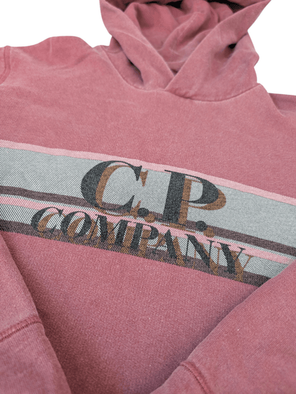 Men's C.P Company Burgundy Cotton Spellout Stripe Hoodie - REWEAR CLUB