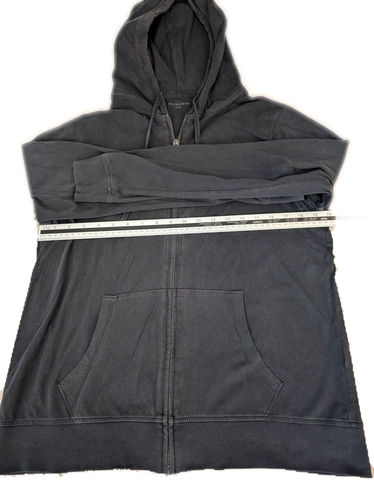 Men's Large All Saints Black Full Zip Hoodie - REWEAR CLUB