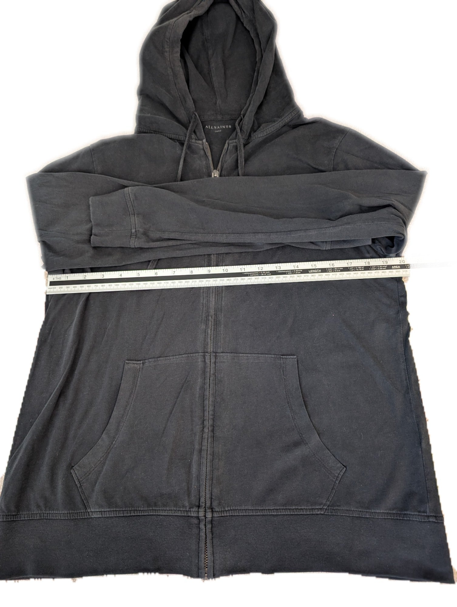 Men's Large All Saints Black Full Zip Hoodie - REWEAR CLUB