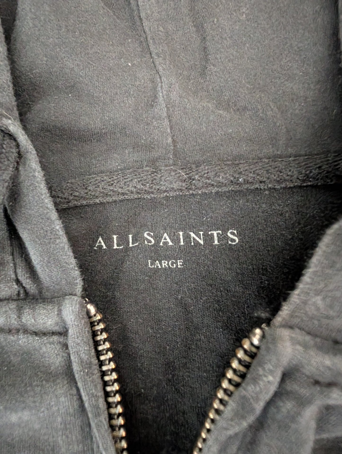 Men's Large All Saints Black Full Zip Hoodie - REWEAR CLUB