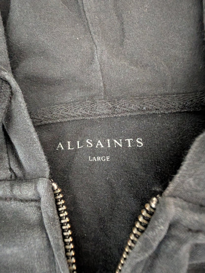 Men's Large All Saints Black Full Zip Hoodie - REWEAR CLUB