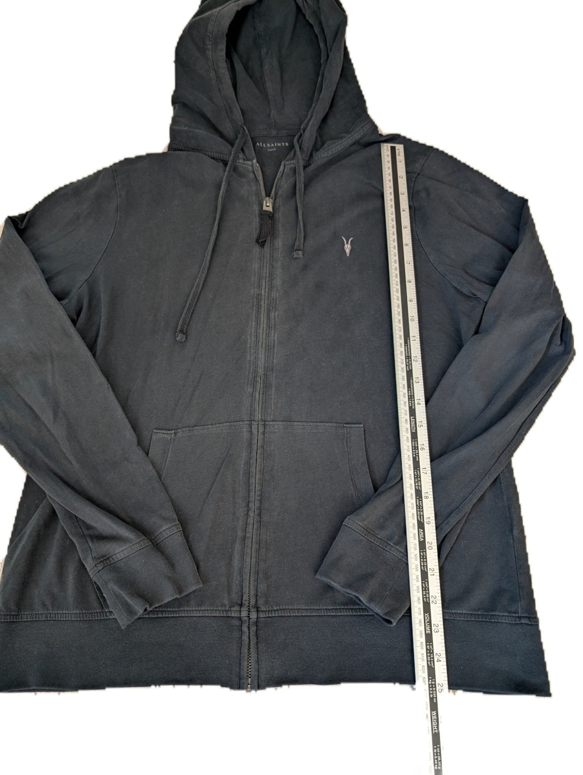 Men's Large All Saints Black Full Zip Hoodie - REWEAR CLUB