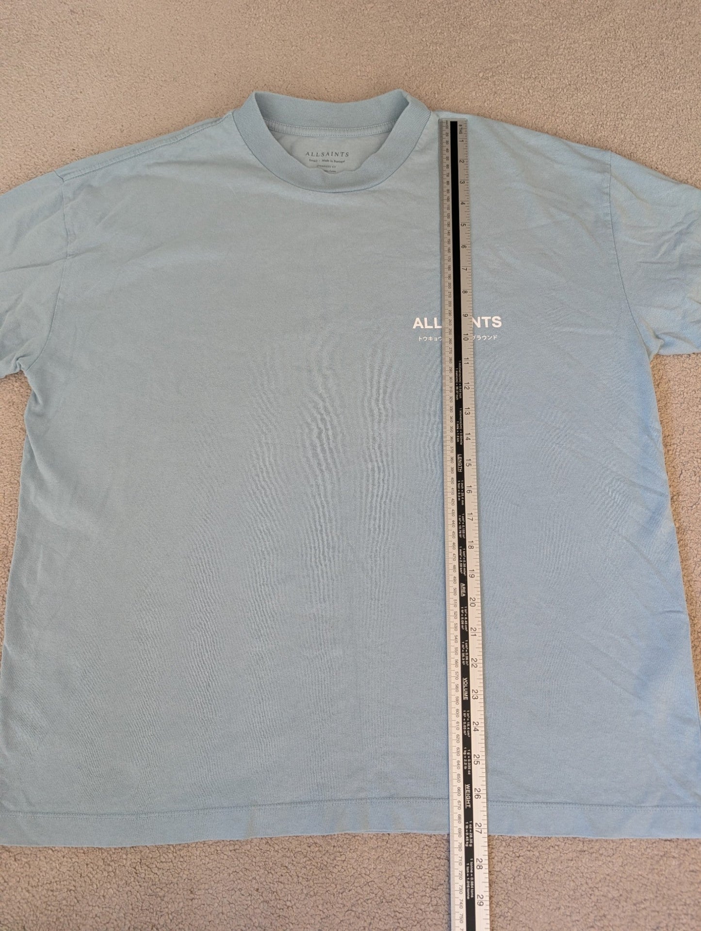 Men's Oversized All Saints Baby Blue T-shirt Small - REWEAR CLUB