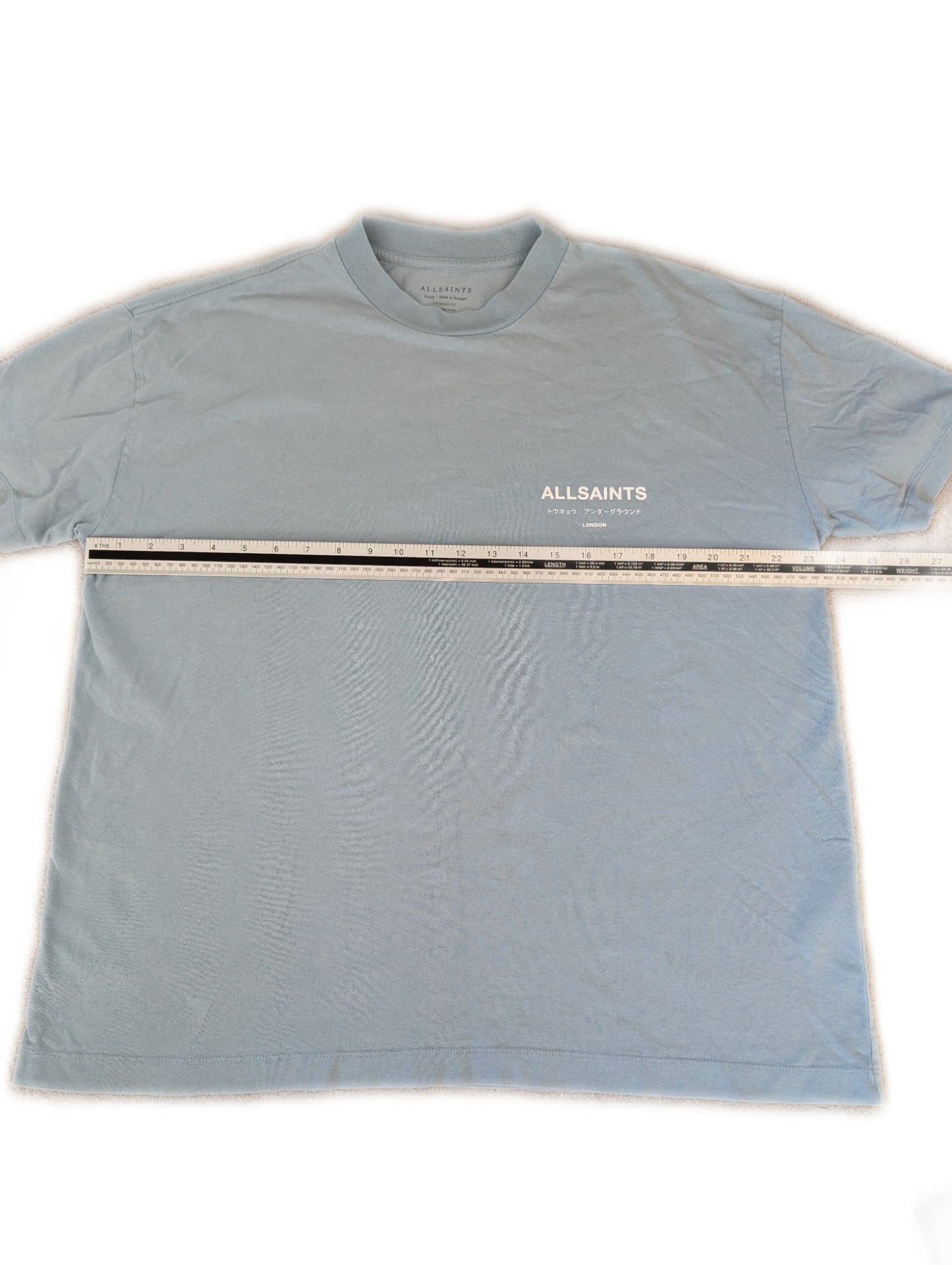 Men's Oversized All Saints Baby Blue T-shirt Small - REWEAR CLUB