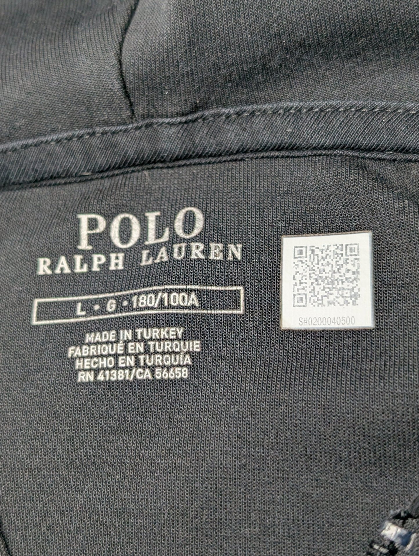 Men's Polo Ralph Lauren L Large Black Double - Knit Full - Zip Hoodie - REWEAR CLUB