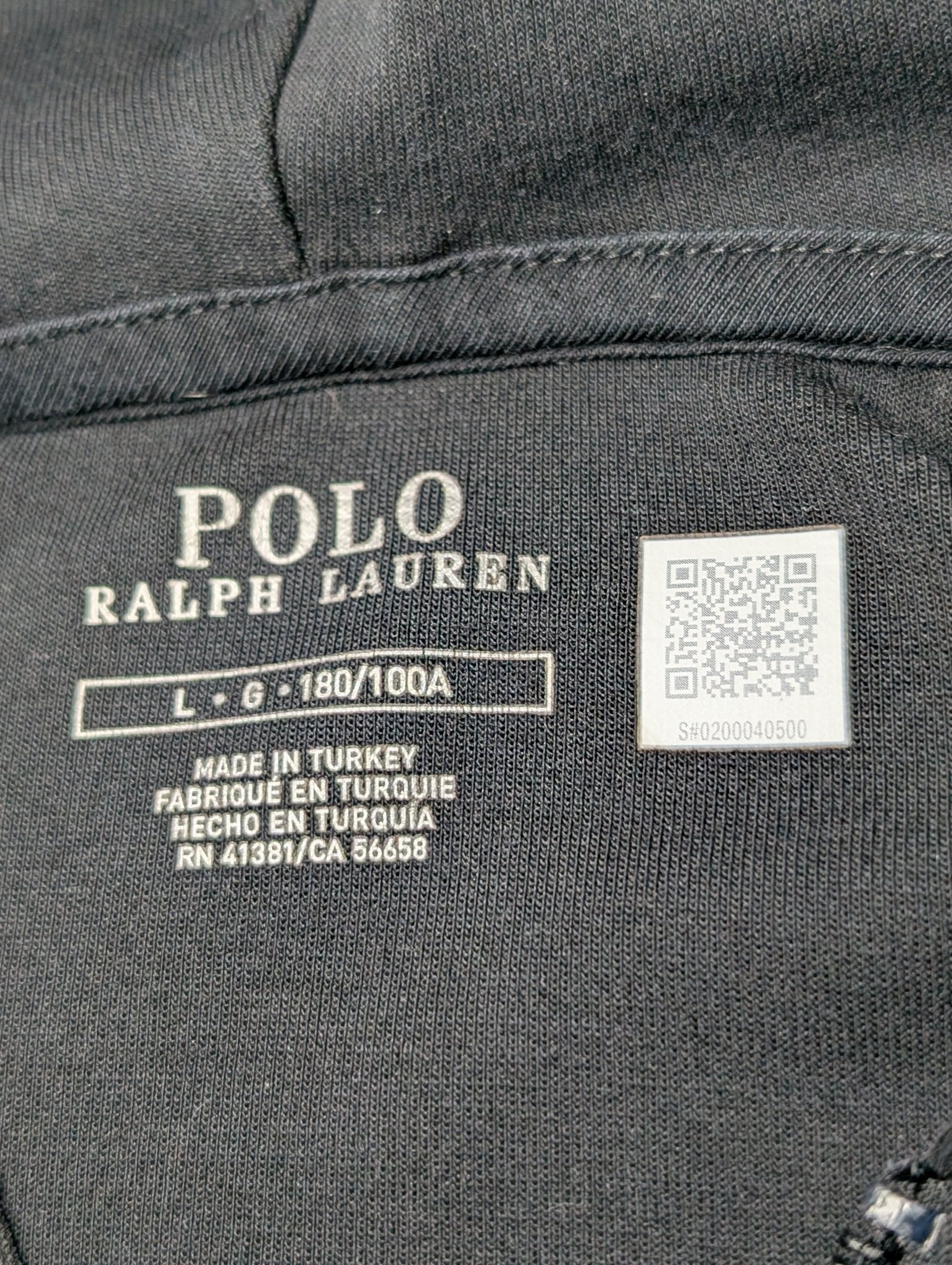 Men's Polo Ralph Lauren L Large Black Double - Knit Full - Zip Hoodie - REWEAR CLUB