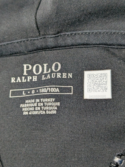 Men's Polo Ralph Lauren L Large Black Double - Knit Full - Zip Hoodie - REWEAR CLUB