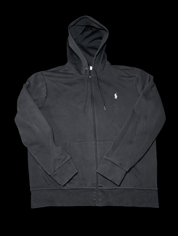 Men's Polo Ralph Lauren Large Black Double-Knit Full-Zip Hoodie
