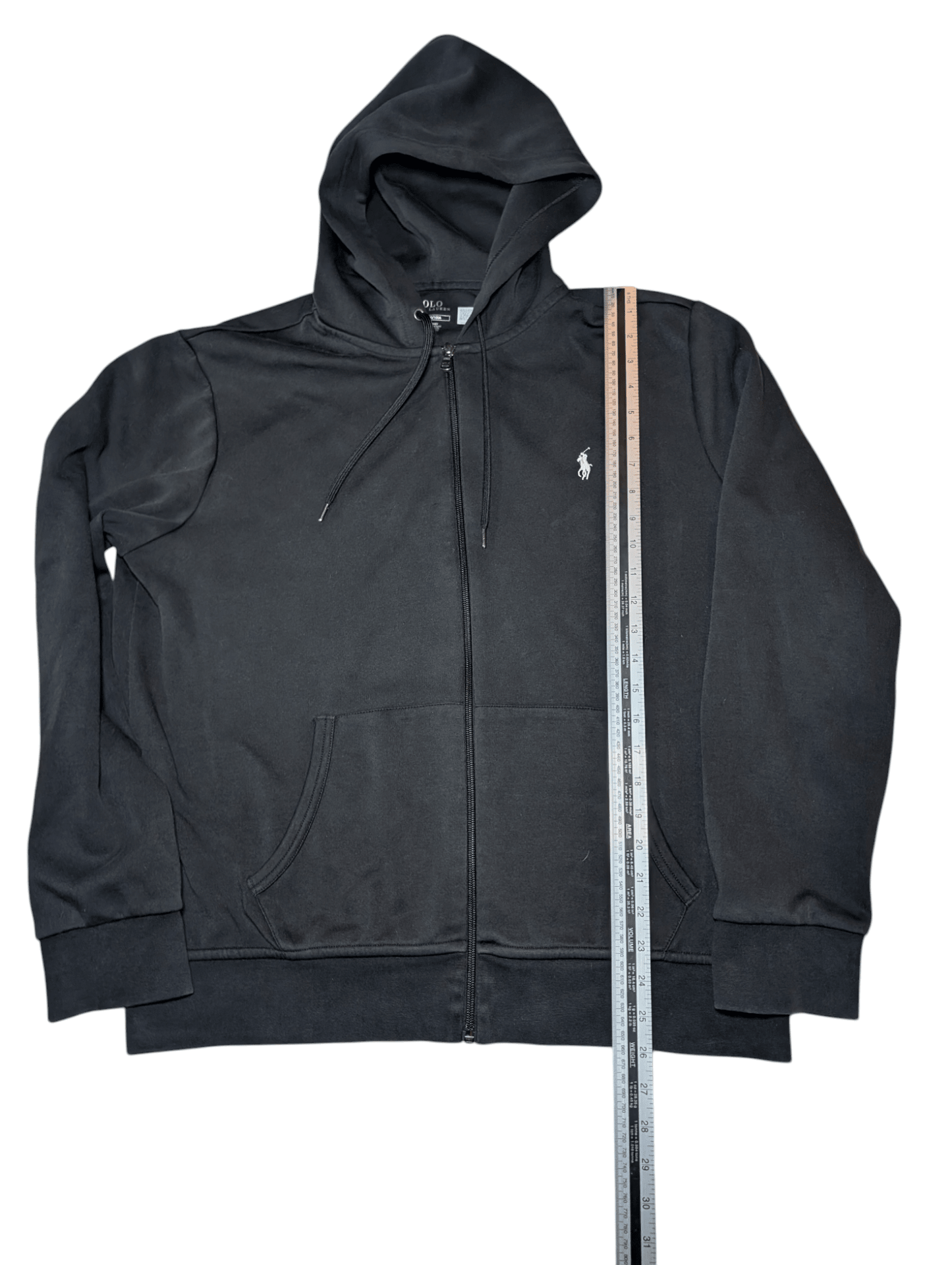 Men's Polo Ralph Lauren L Large Black Double - Knit Full - Zip Hoodie - REWEAR CLUB