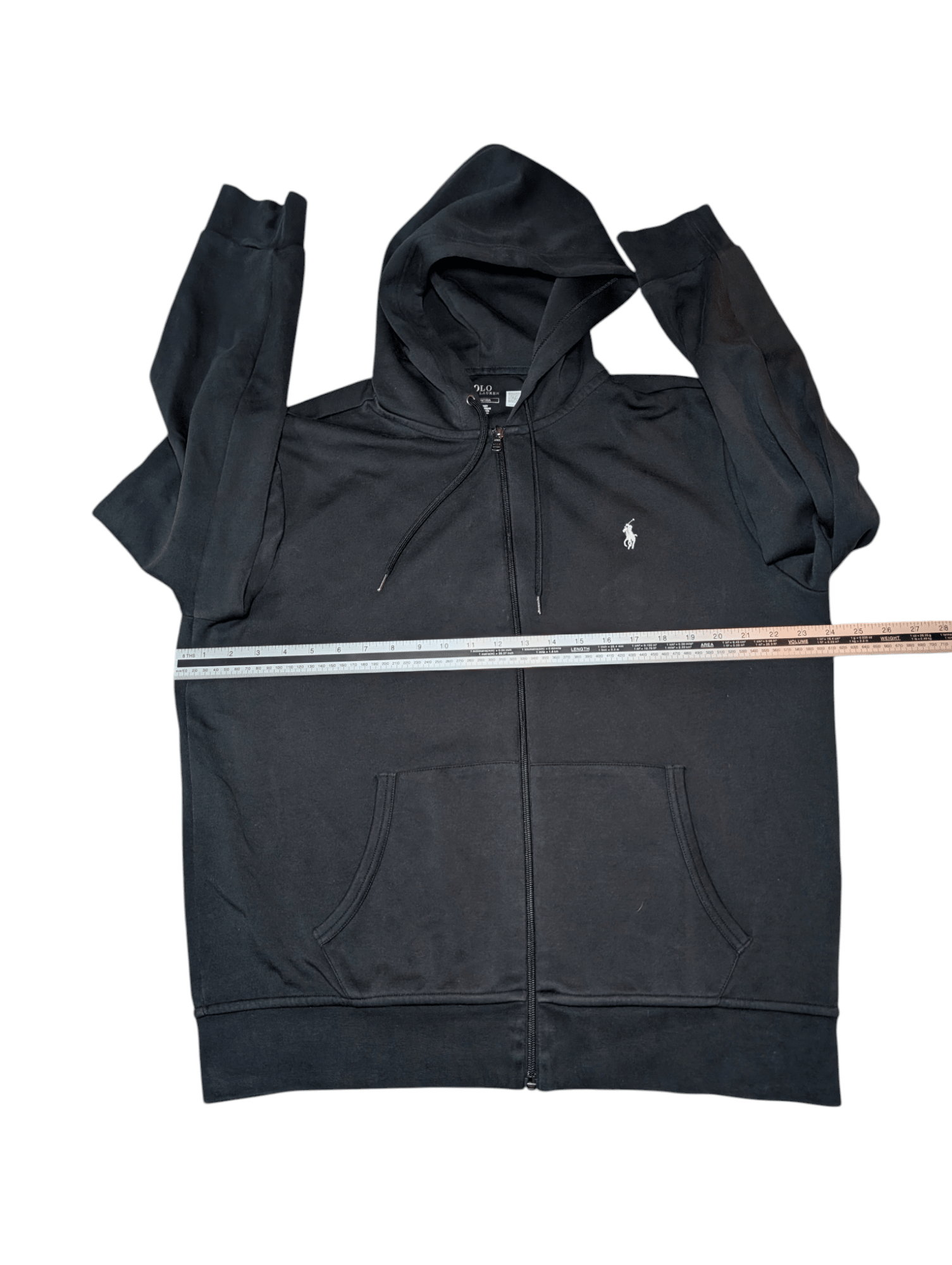 Men's Polo Ralph Lauren L Large Black Double - Knit Full - Zip Hoodie - REWEAR CLUB