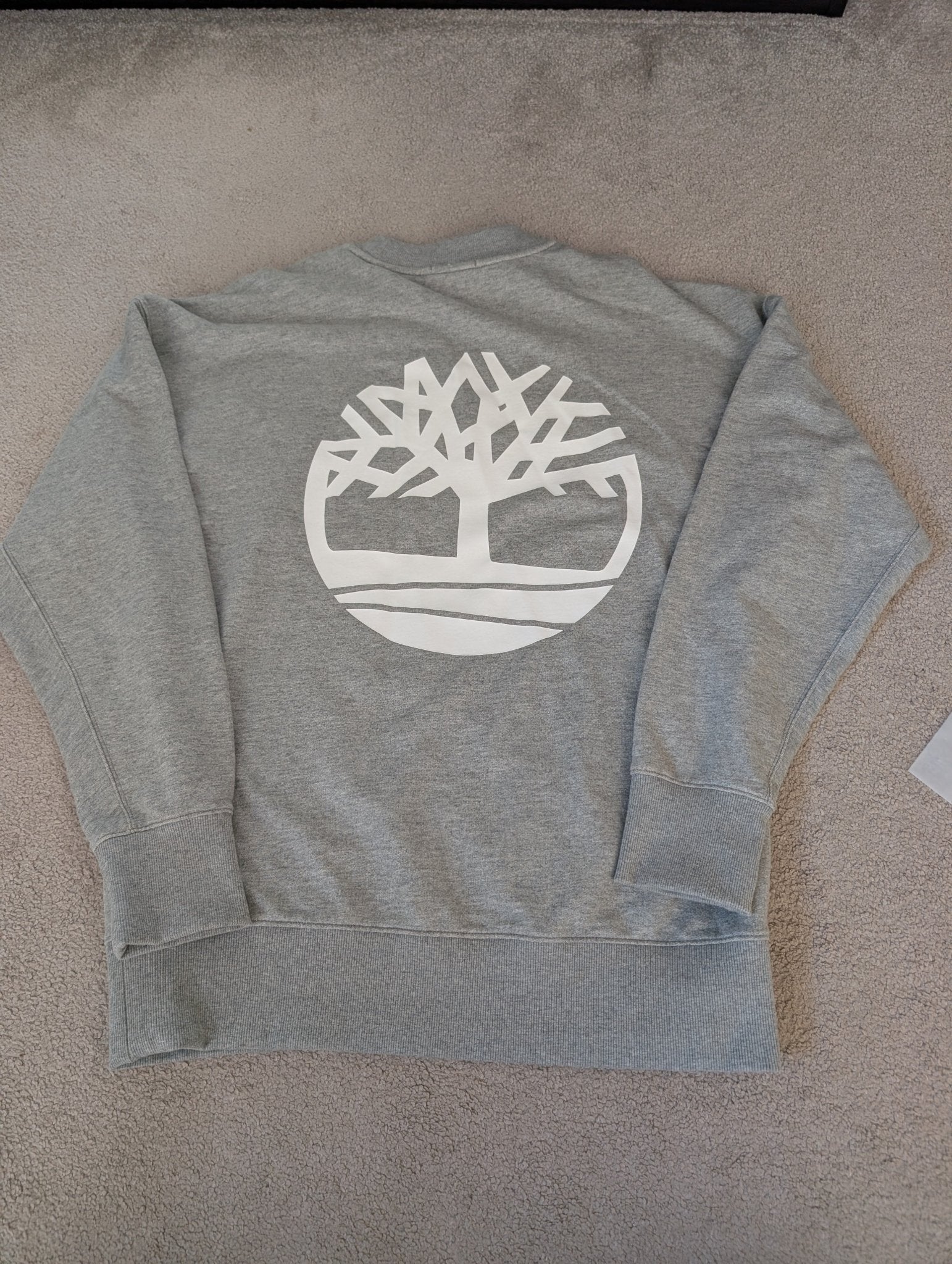 Men's Small Oversized Timberland Sweatshirt Jumper Grey - REWEAR CLUB