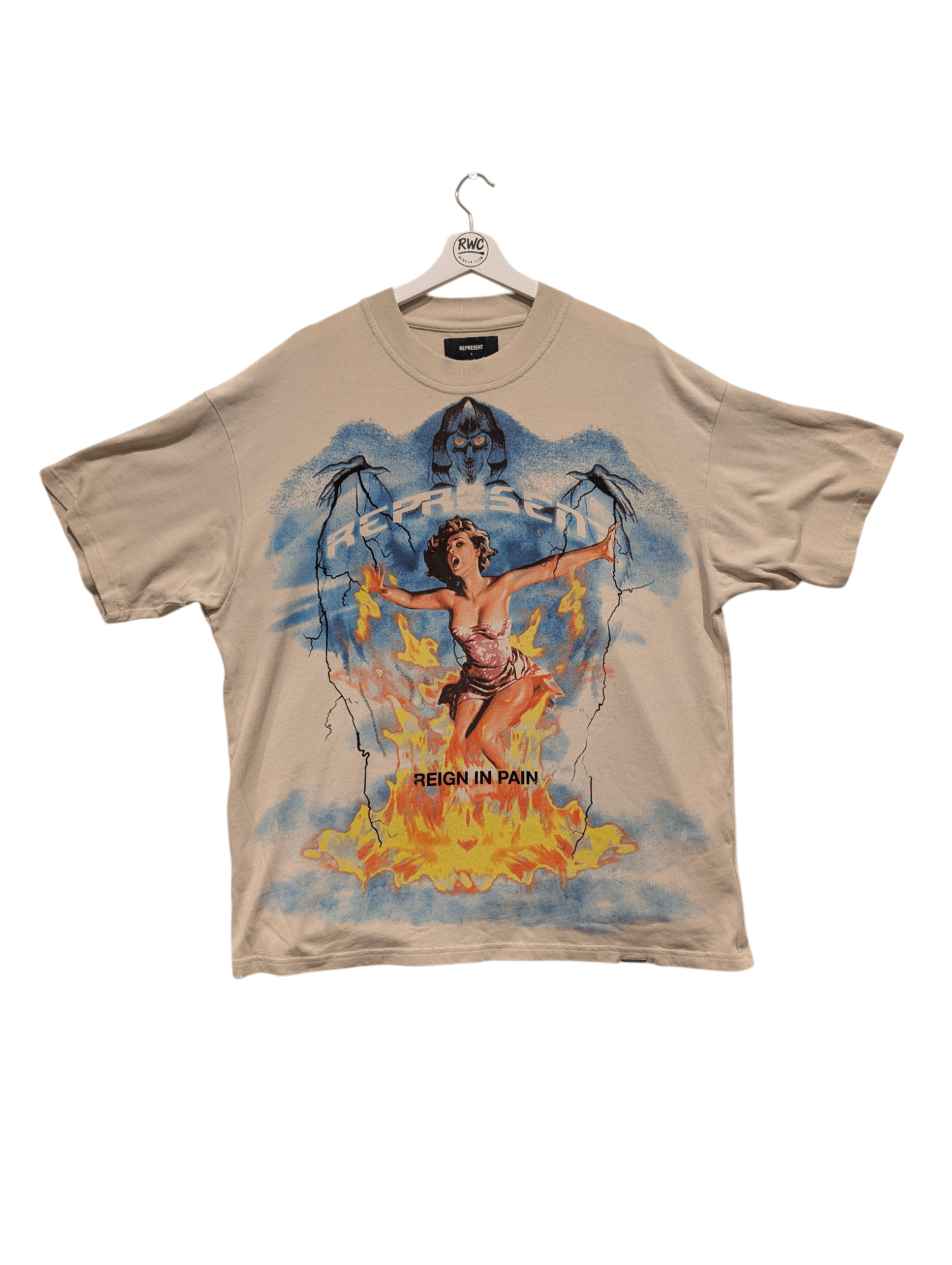 REPRESENT "Rein in Pain" Men's Oversized T-shirt Size Large - REWEAR CLUB