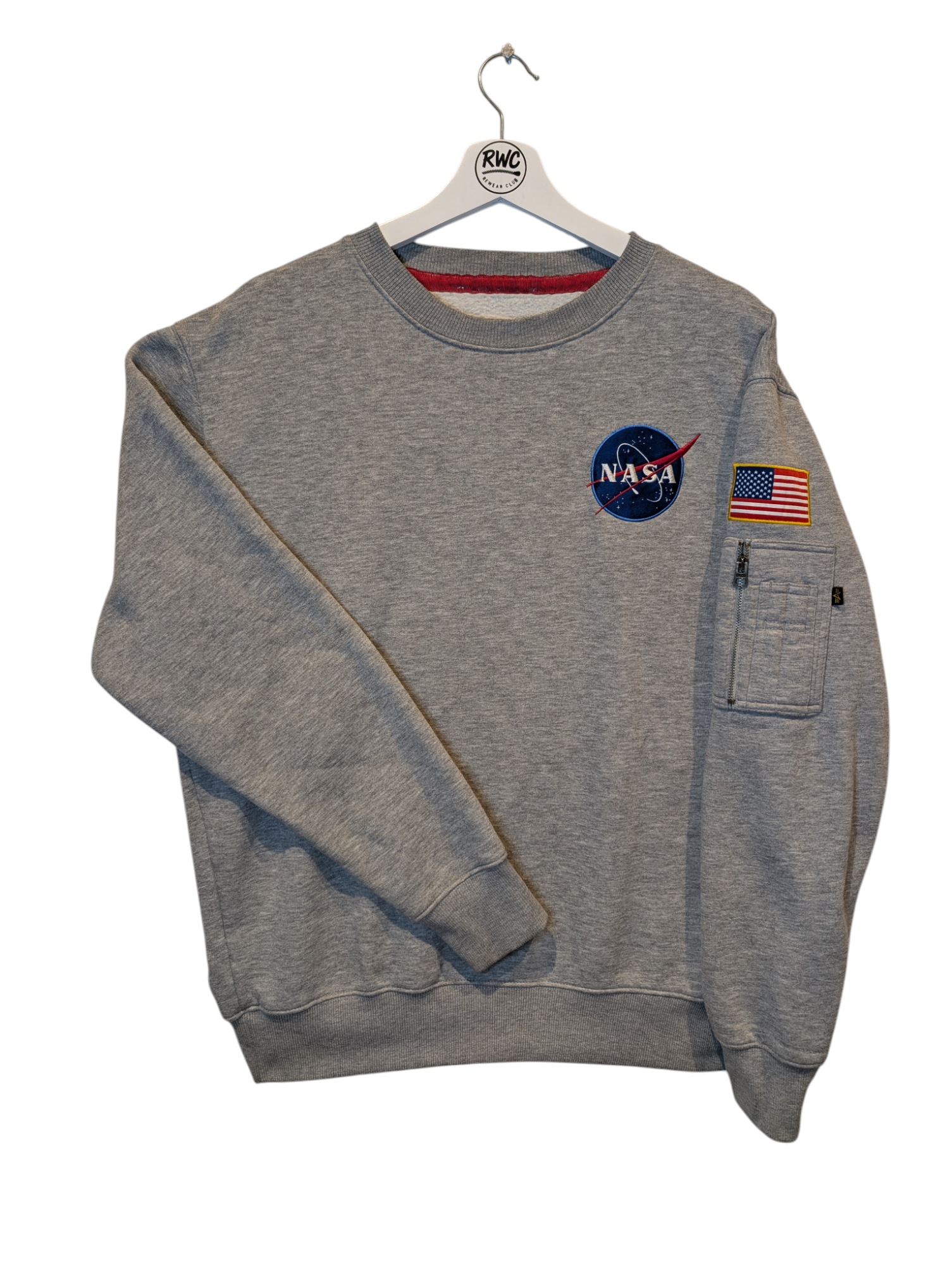 Alpha Industries Men's Crewneck Jumper Nasa 100th Space Shuttle Mission Grey Size Large