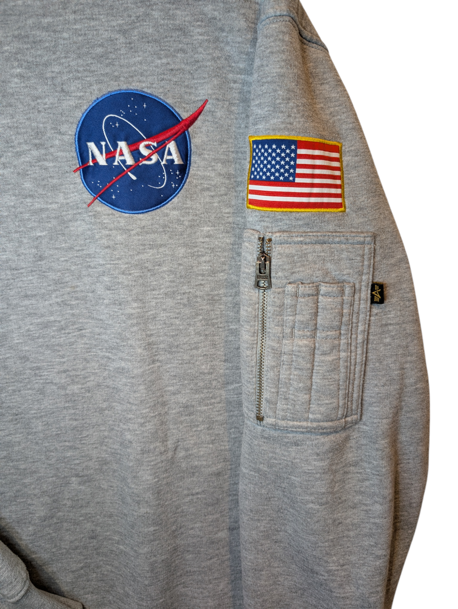 Alpha Industries Men's Crewneck Jumper Nasa 100th Space Shuttle Mission Grey Size Large