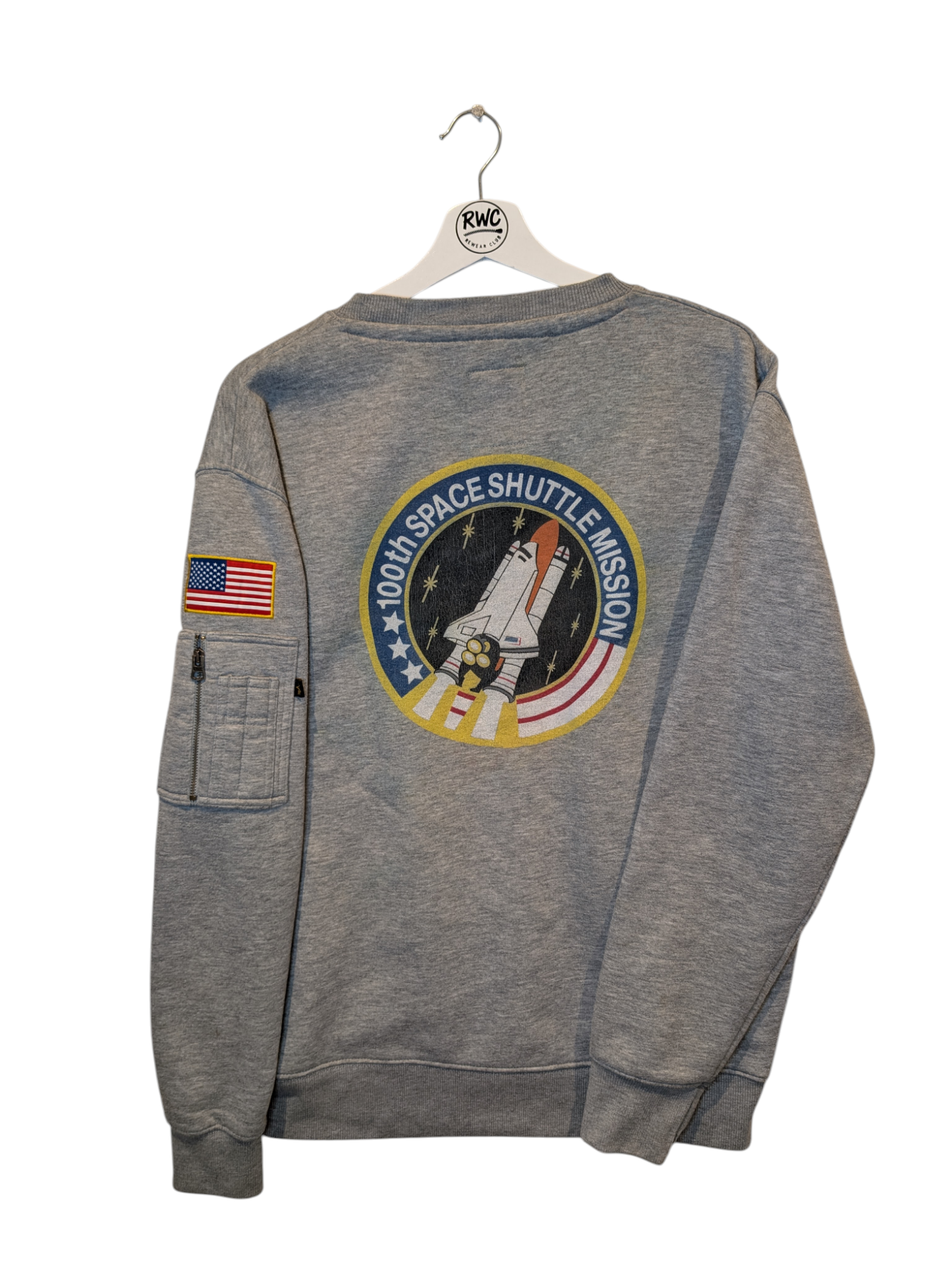 Alpha Industries Men's Crewneck Jumper Nasa 100th Space Shuttle Mission Grey Size Large