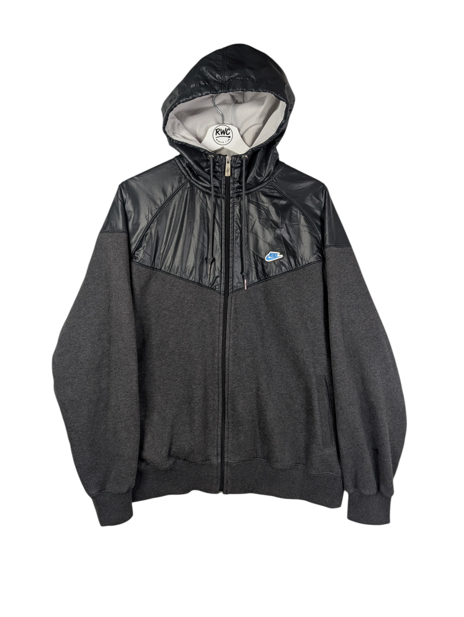 Vintage Nike Men's Logo Faux Leather Black / Grey Jacket Size Extra Large