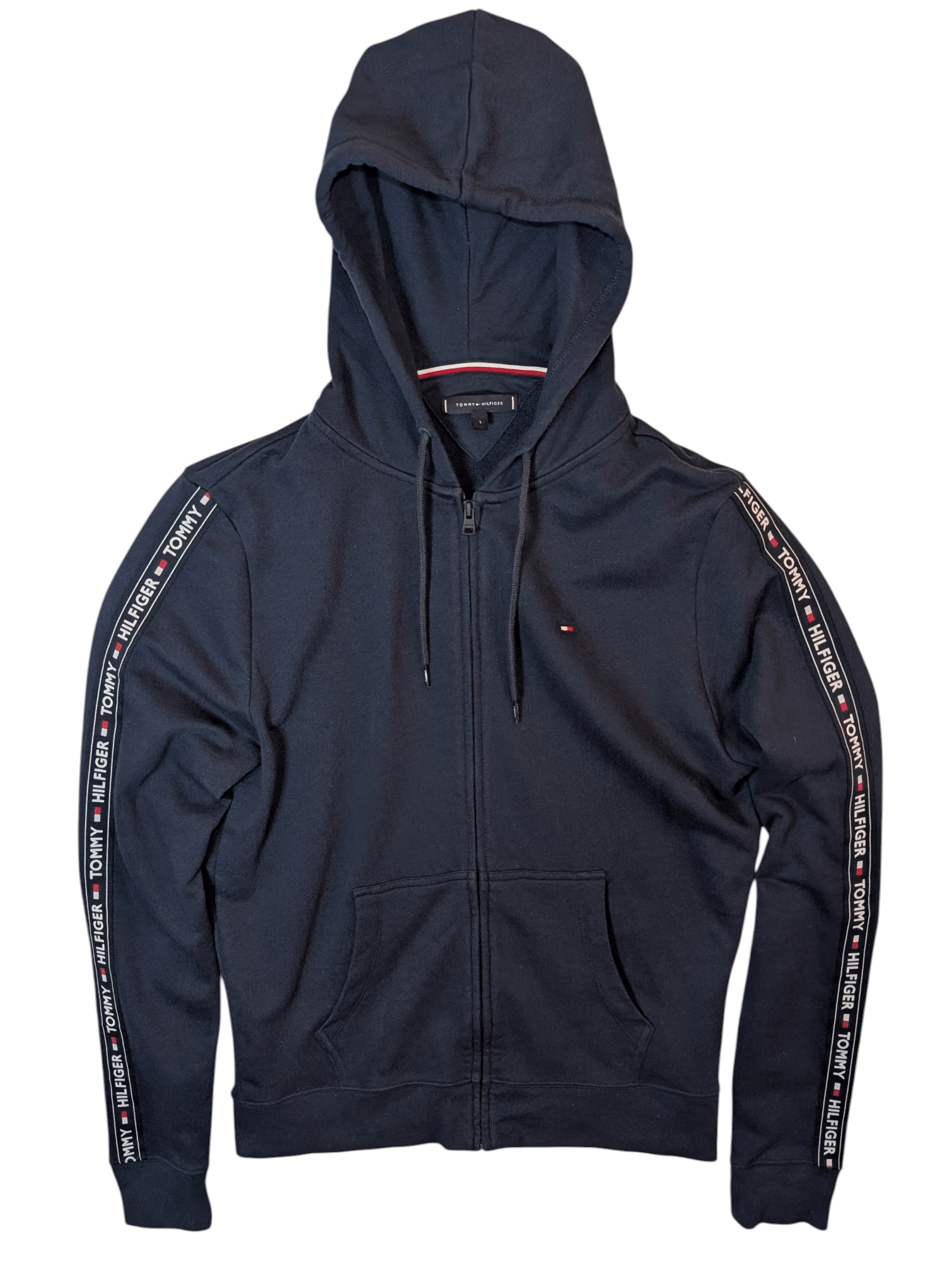 Tommy Hilfiger Full Zip Tape Hoodie Navy - REWEAR CLUB