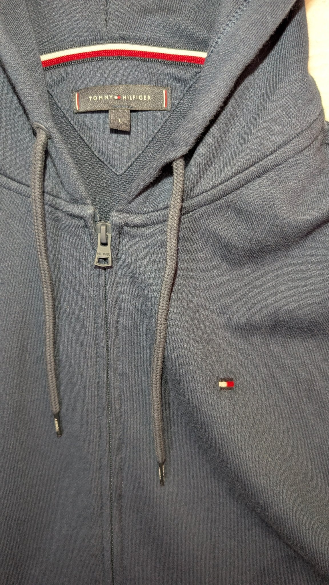 Tommy Hilfiger Full Zip Tape Hoodie Navy - REWEAR CLUB
