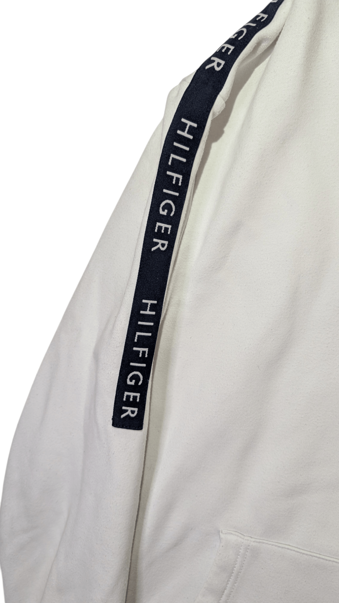 Tommy Hilfiger Tape Logo Hoodie White - REWEAR CLUB